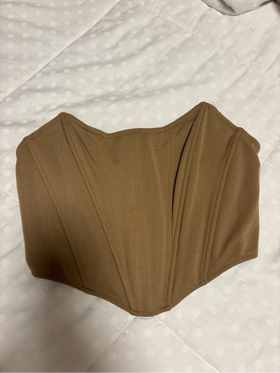 Celebrity Pink Tops - Tan Strapless Bustier Top